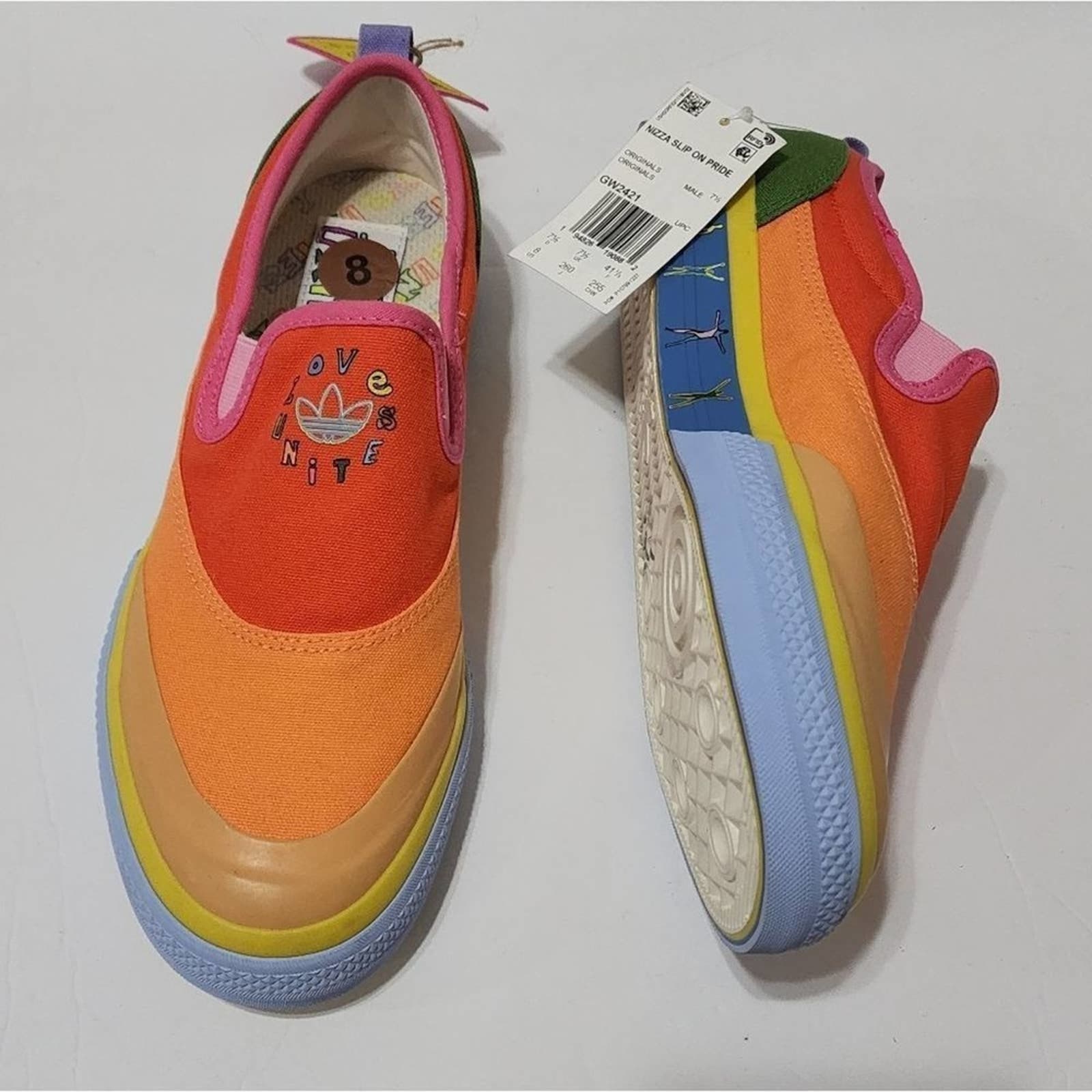 Adidas Love Unites Mens Nizza Pride Sneakers Orange Gw2421 Color Block 8 M New
